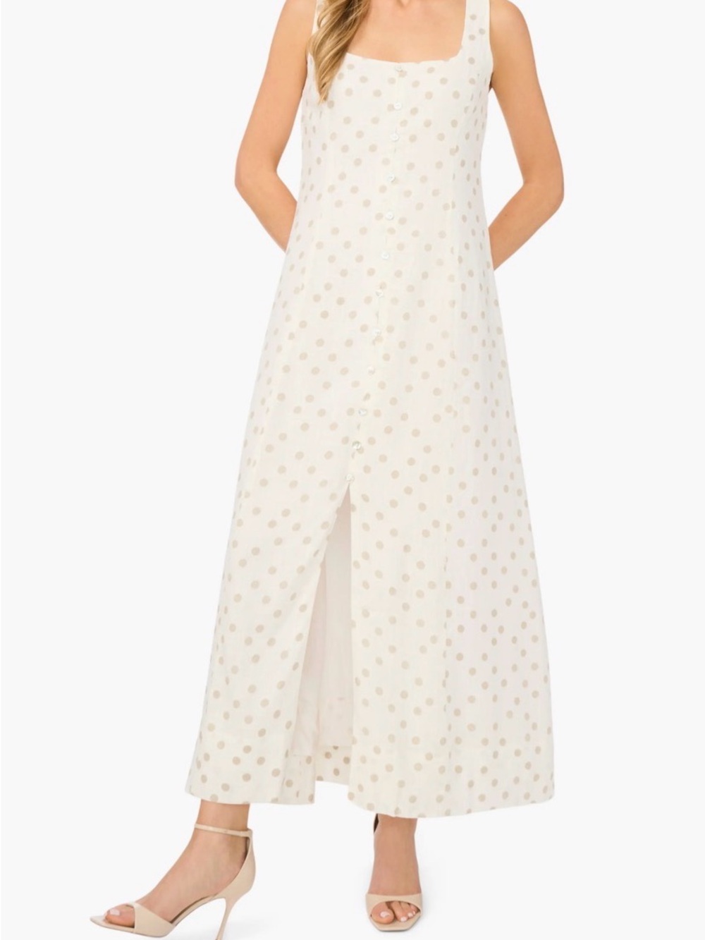 Halogen White Dress with Gold Polka Dots